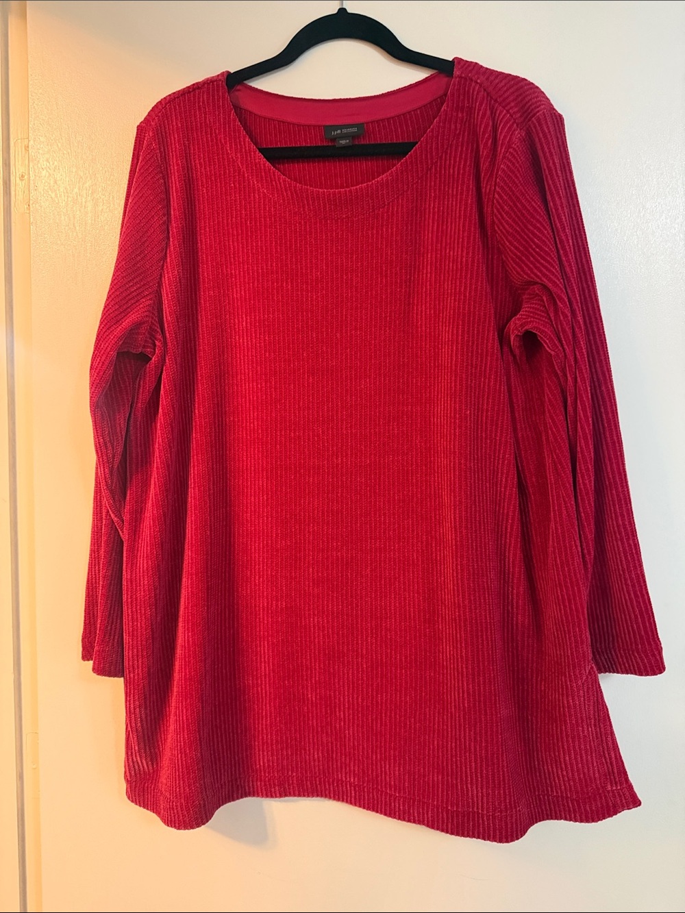 J. Jill Ribbed Red Long-Sleeve Scoop Neck Top